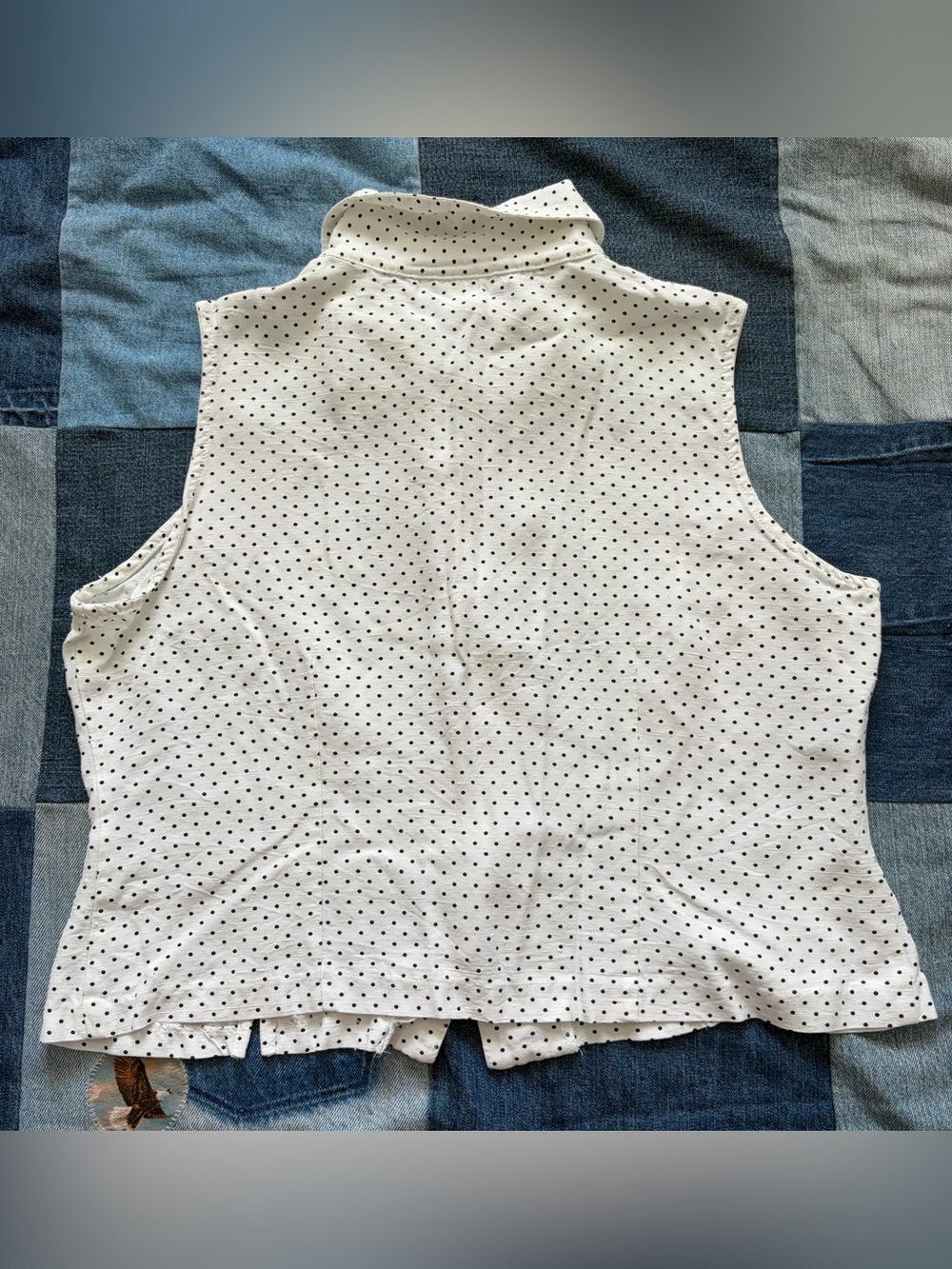 vintage white polka dot fitted sleeveless button up collared blouse dress barn L - Picture 3 of 7